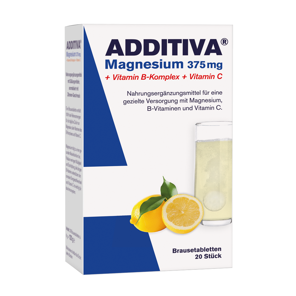 ADDITIVA - Magnesium 375 mg + Vitamin B-Komplex + Vitamin C - 20 Brausetabletten ADDITIVA - Magnesium 375 mg + Vitamin B-Komplex + Vitamin C - 20 Brausetabletten